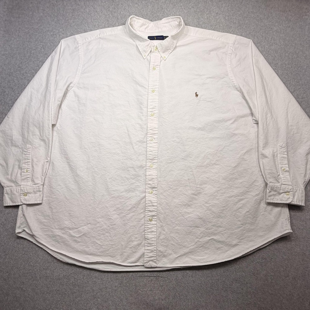 Ralph Lauren Shirt Mens Big 5X White Long Sleeve Button Front Oxford Casual OCBD